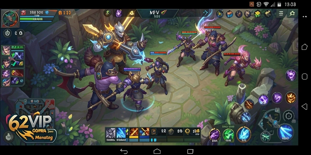 Screenshot gameplay 62VIP menunjukkan aksi pertarungan yang mendebarkan.