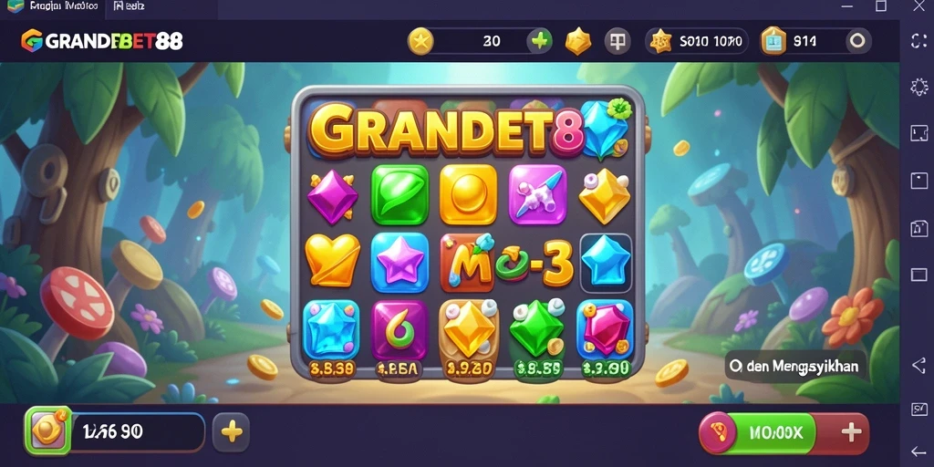 Tangkapan layar GRANDBET88 dengan gameplay Match-3 yang seru dan menyenangkan.