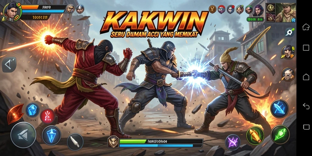 Tangkapan layar gameplay KAKWIN menunjukkan pertarungan seru dengan grafis menawan.
