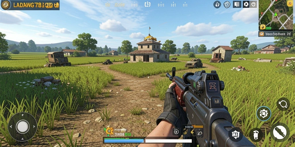 Tampilan gameplay seru dengan aksi menembak mendebarkan di LADANG78.