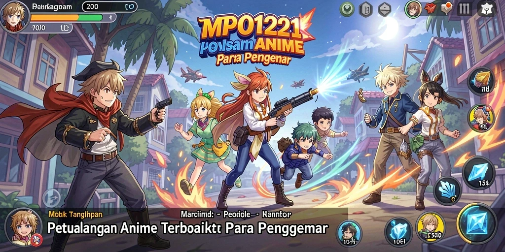 Screenshot gameplay MPO1221 yang menampilkan pertarungan seru antara karakter-karakter Anime.