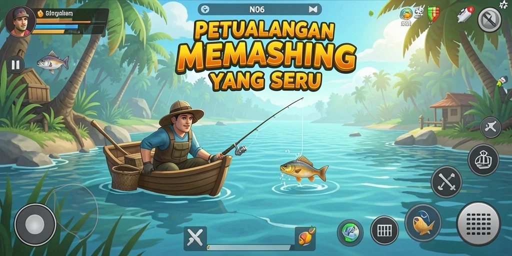 Screenshot gameplay N06 dengan aksi memancing yang mendebarkan.