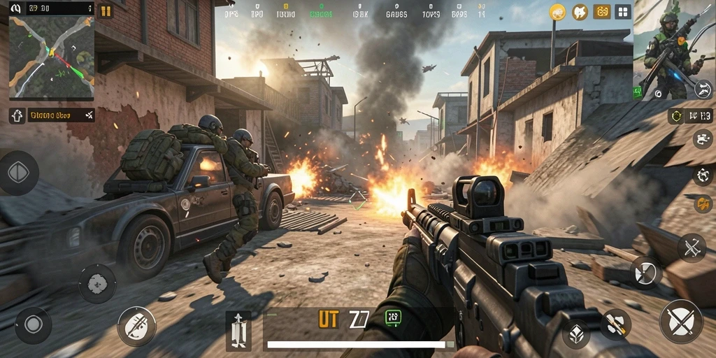 Tampilan gameplay UT77 yang mendebarkan dengan aksi tembak-menembak.
