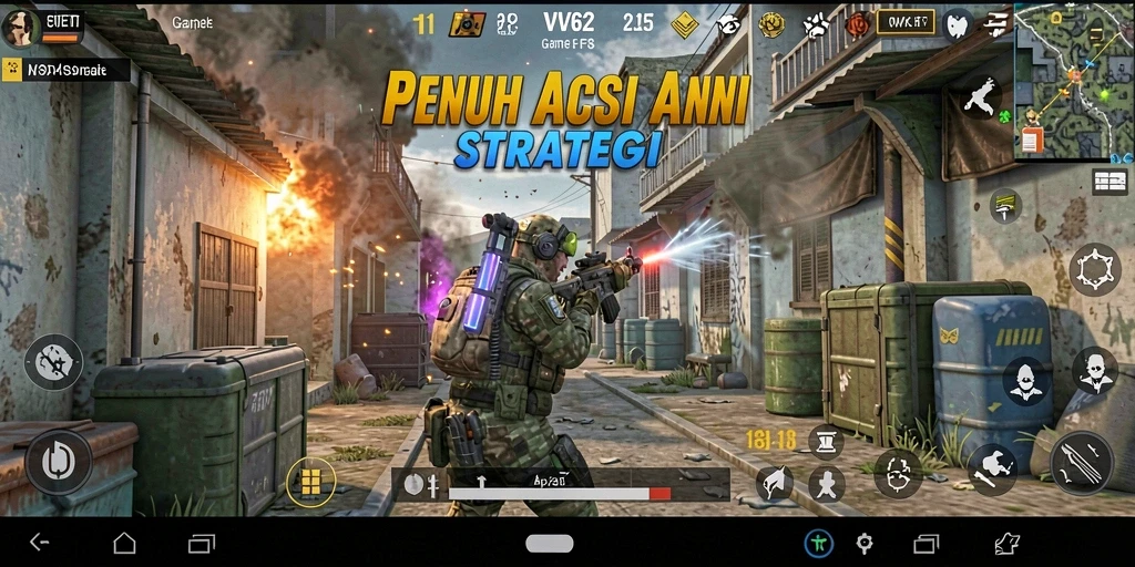 Screenshot gameplay VV62 yang menunjukkan aksi tembak-menembak yang seru.